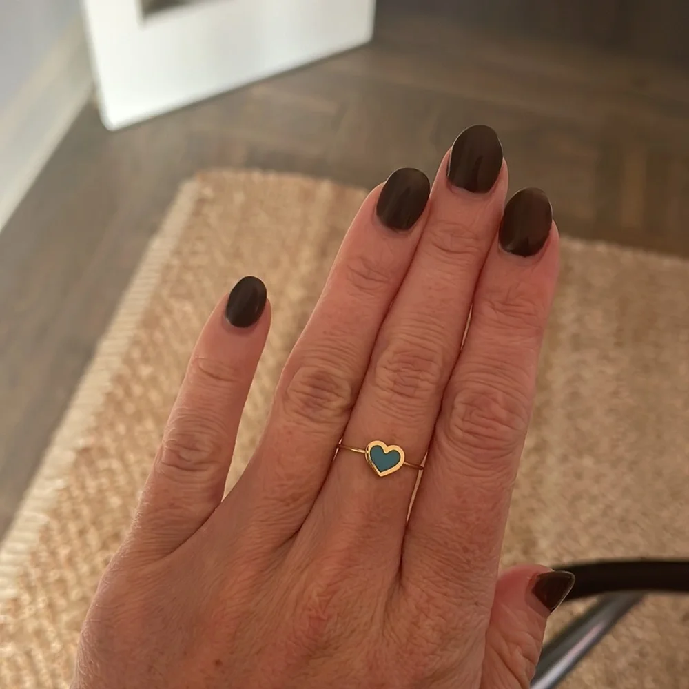 Jennifer Meyer 18k Extra Small Inlay Heart Ring, Turquoise, Size 6.5 - Picture 2 of 4